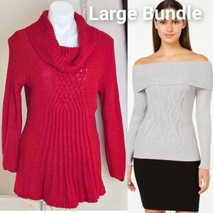 Style & Co. Heather Gray Silver Metallic Sparkly Ribbed Cowl Neck Sweater Bundle